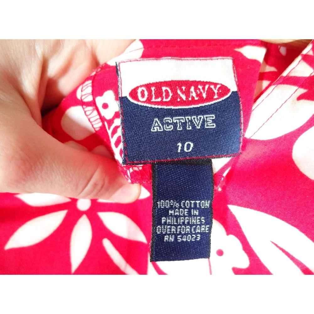 Y2K VTG Old Navy Mini Dress Women 10 Red Tropical Floral Pineapple Cotton Summer